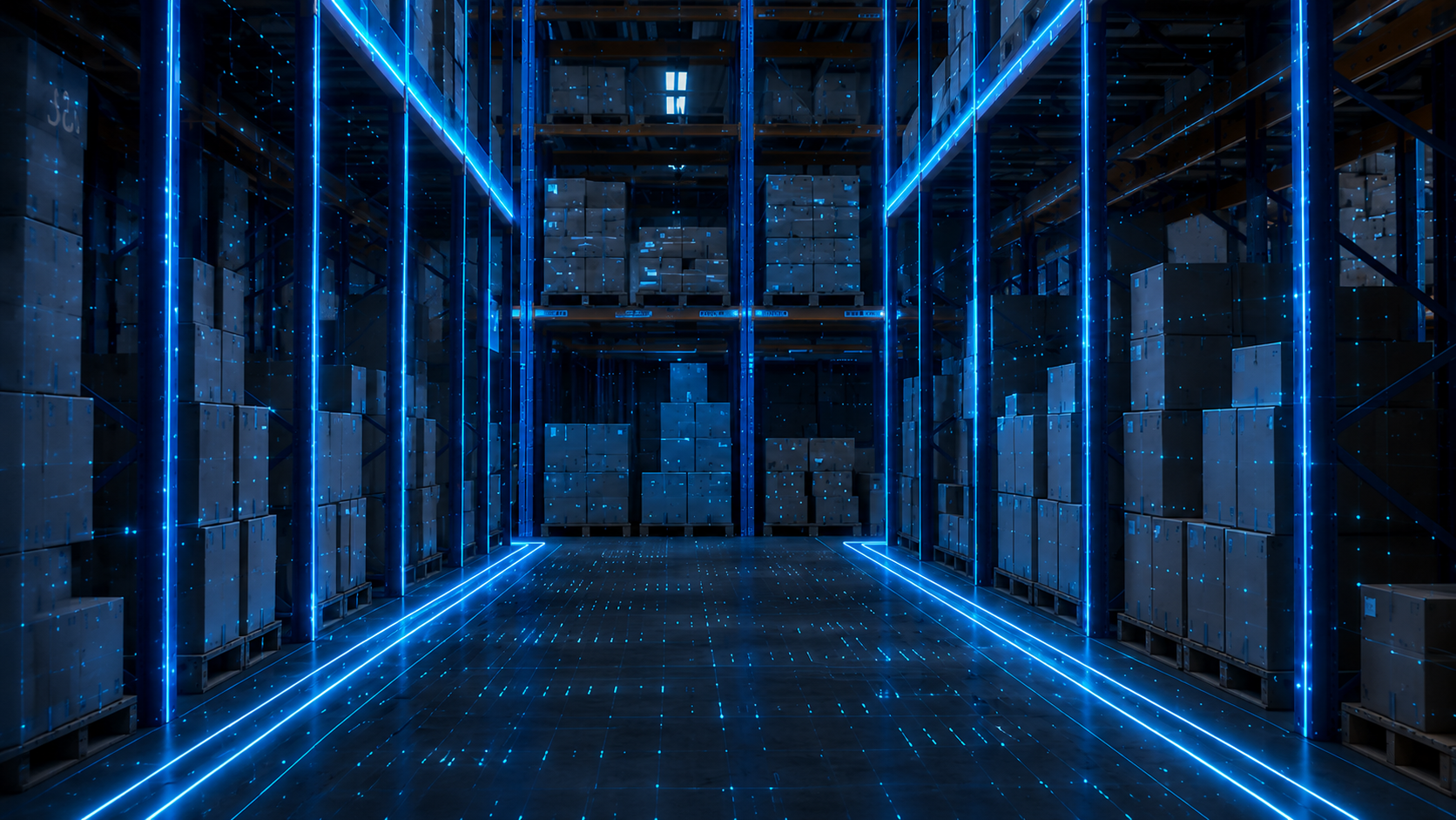 Modern logistics warehouse with advanced automation